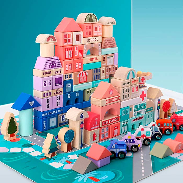 BlockCity, komplet kock različnih oblik s priročno škatlo in podlogo za igro - Image 4