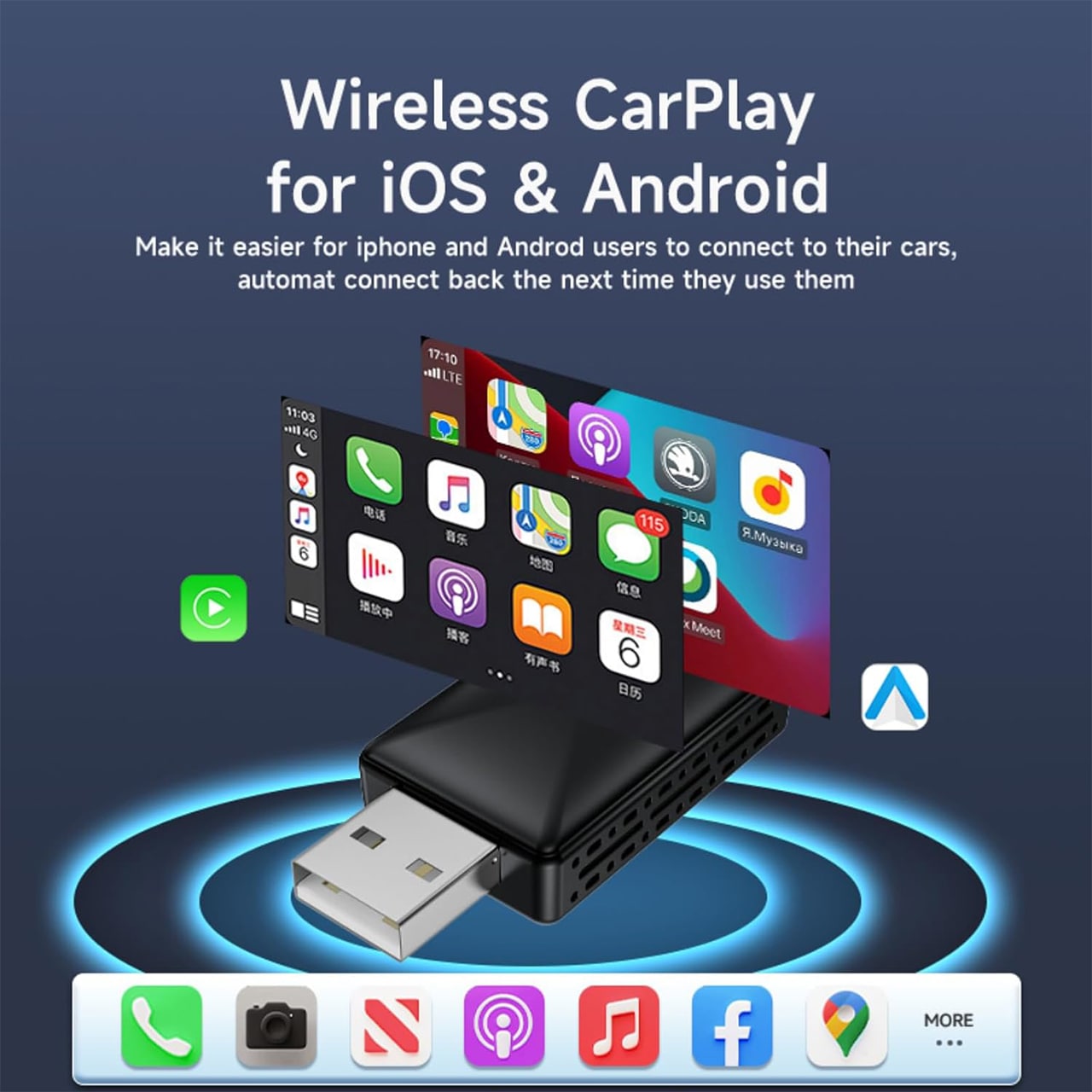 CarPlay, USB ključek za brezžično povezavo avtomobila z Apple CarPlay in Android Auto - Image 3