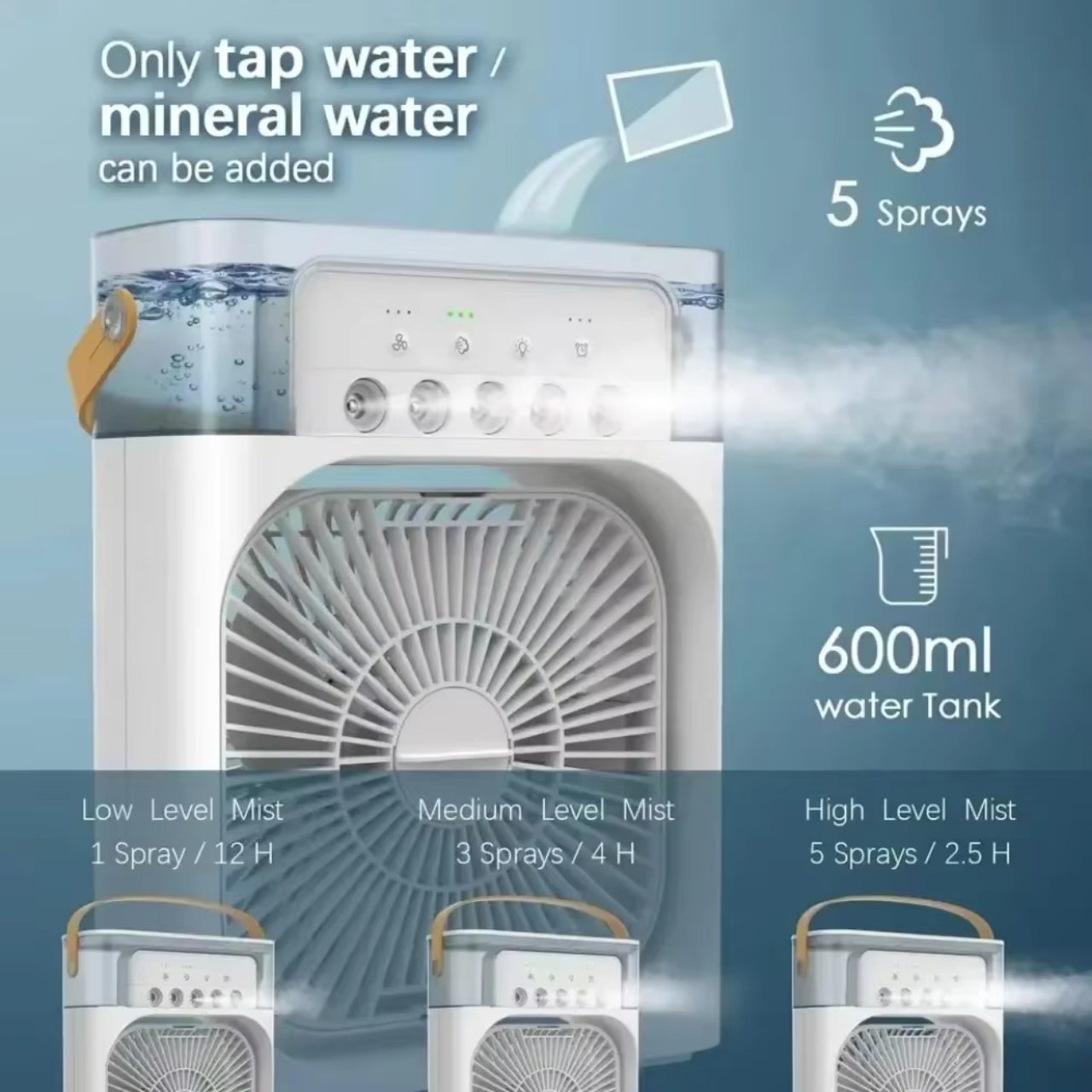Coolio, prenosni ventilator 3v1 s funkcijo vlažilnika, LED lučko in hlajenjem - Image 9