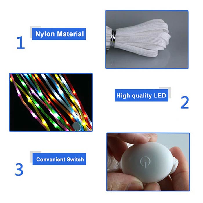 LedLaces, svetleče vezalke – bele s pisanimi led lučkami - Image 10