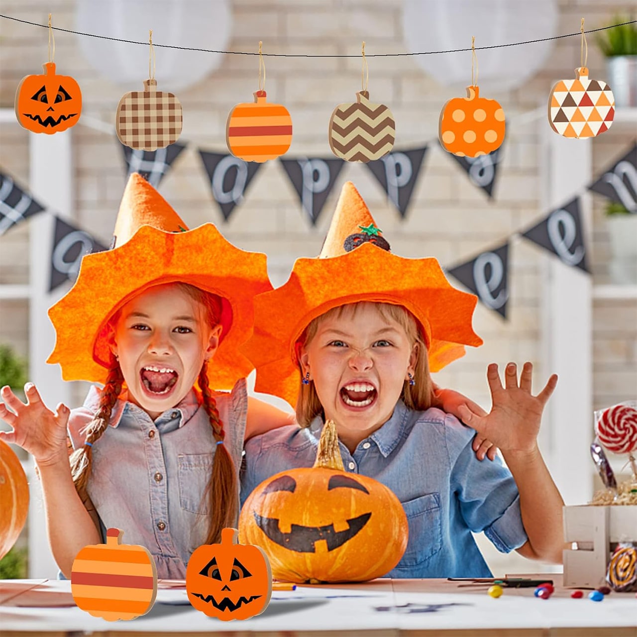 Pumpkins, lesene ploščice v obliki buč, na katerih ustvarjate sami (10 kosov) - Image 2
