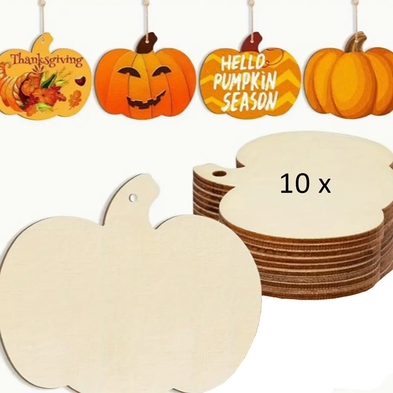 Pumpkins, lesene ploščice v obliki buč, na katerih ustvarjate sami (10 kosov) - Image 8