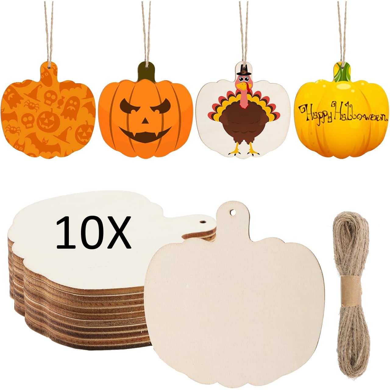 Pumpkins, lesene ploščice v obliki buč, na katerih ustvarjate sami (10 kosov) - Image 9