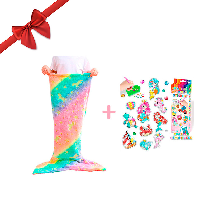 SparkleMermaid, darilni set z dekliško odejo in setom za ustvarjanje z diamanti in nalepkami GRATIS - Image 2
