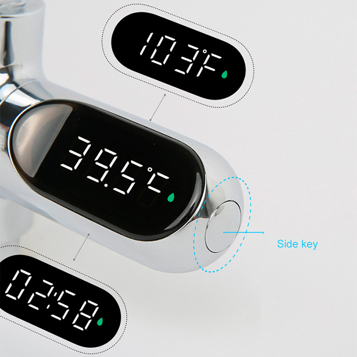 Termometer za vodo izmeri temperaturo od 5 do 85 °C, ki jo prikaže na LED zaslonu.